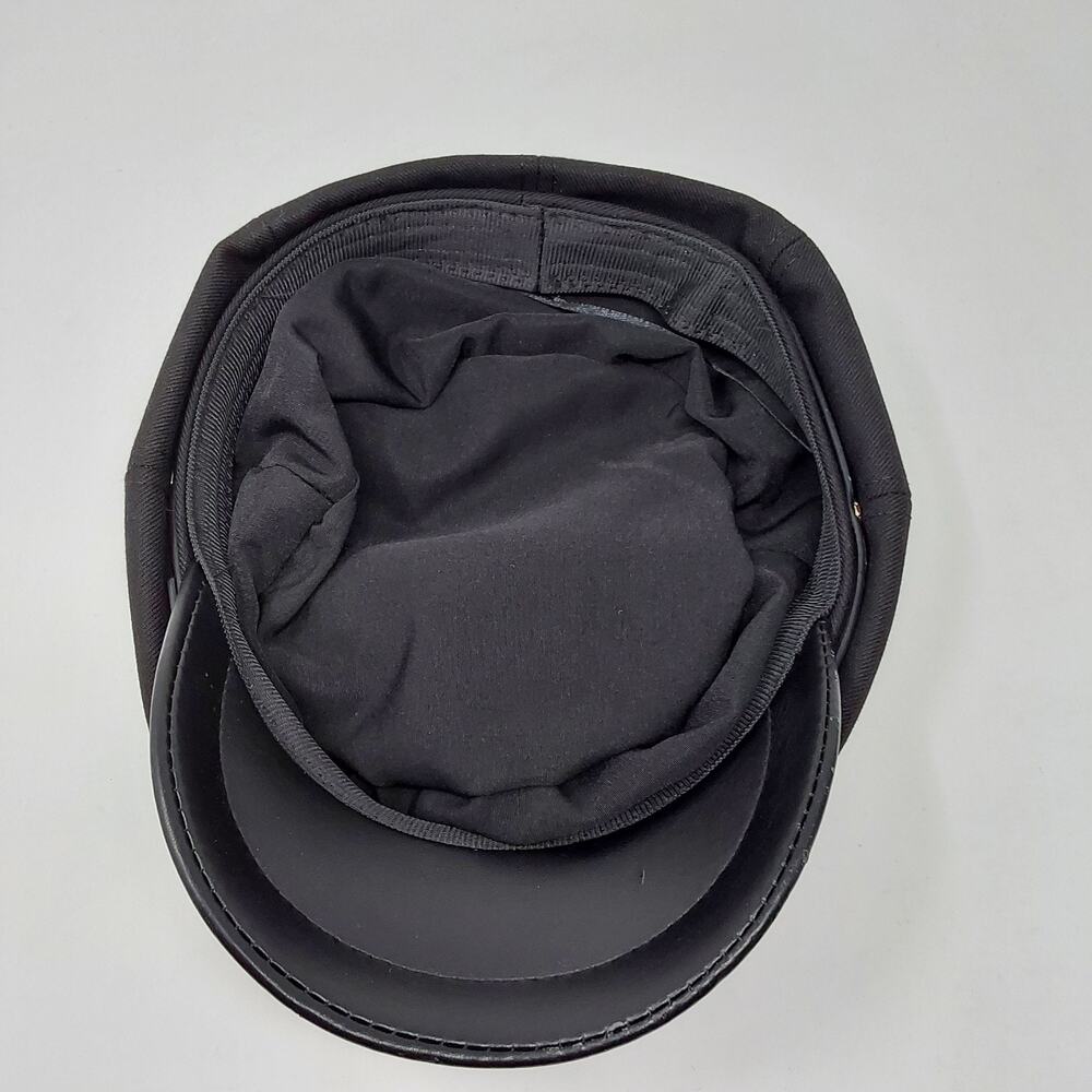 Black Baker Boy Newsboy Cap Faux Leather Brim Women's One Size Hat - Picture 2 of 6